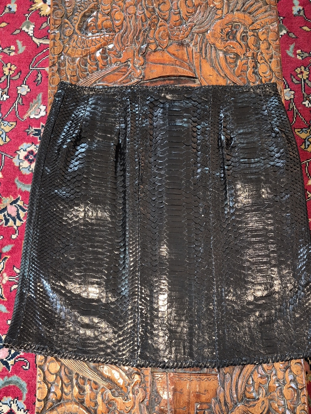 90s SNAKE LEATHER Mini Skirt 6 Black